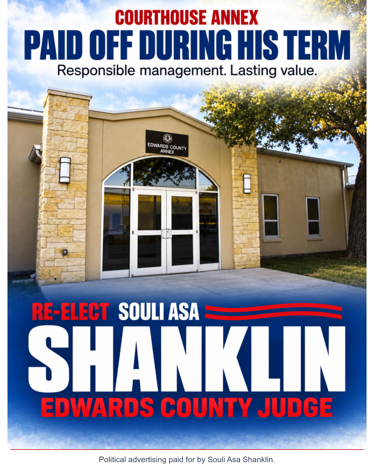 Campaign graphic featuring the Edwards County Courthouse Annex